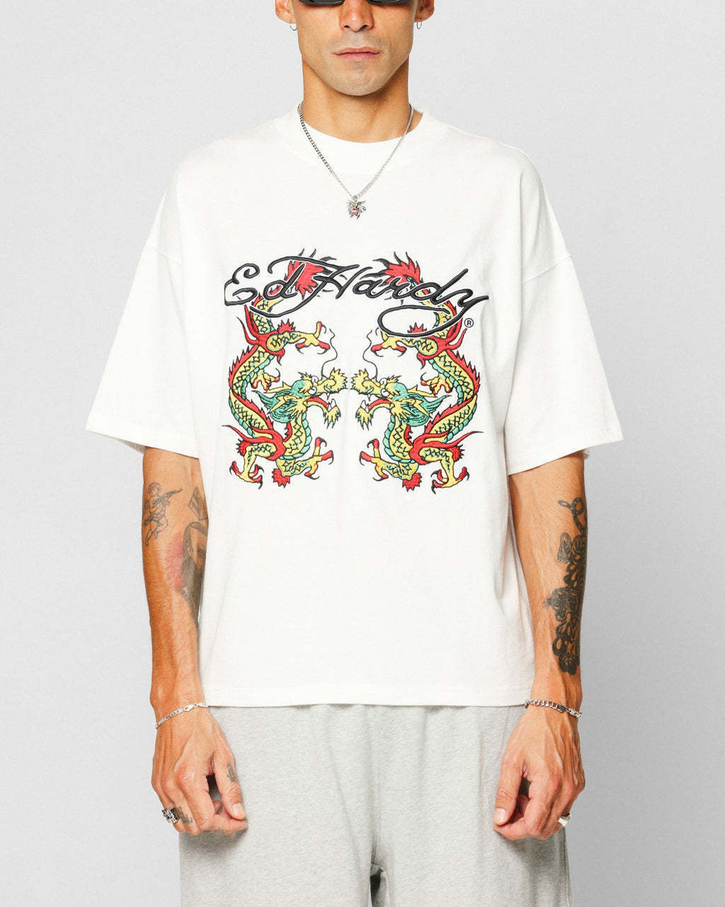 New Products Ed Hardy Dragon Oversized T-Shirt Off White