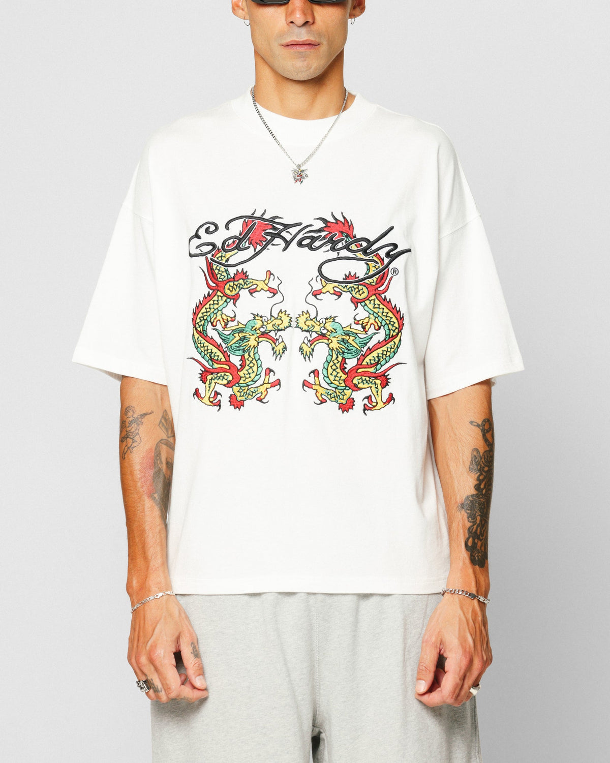 New Products Ed Hardy Dragon Oversized T-Shirt Off White
