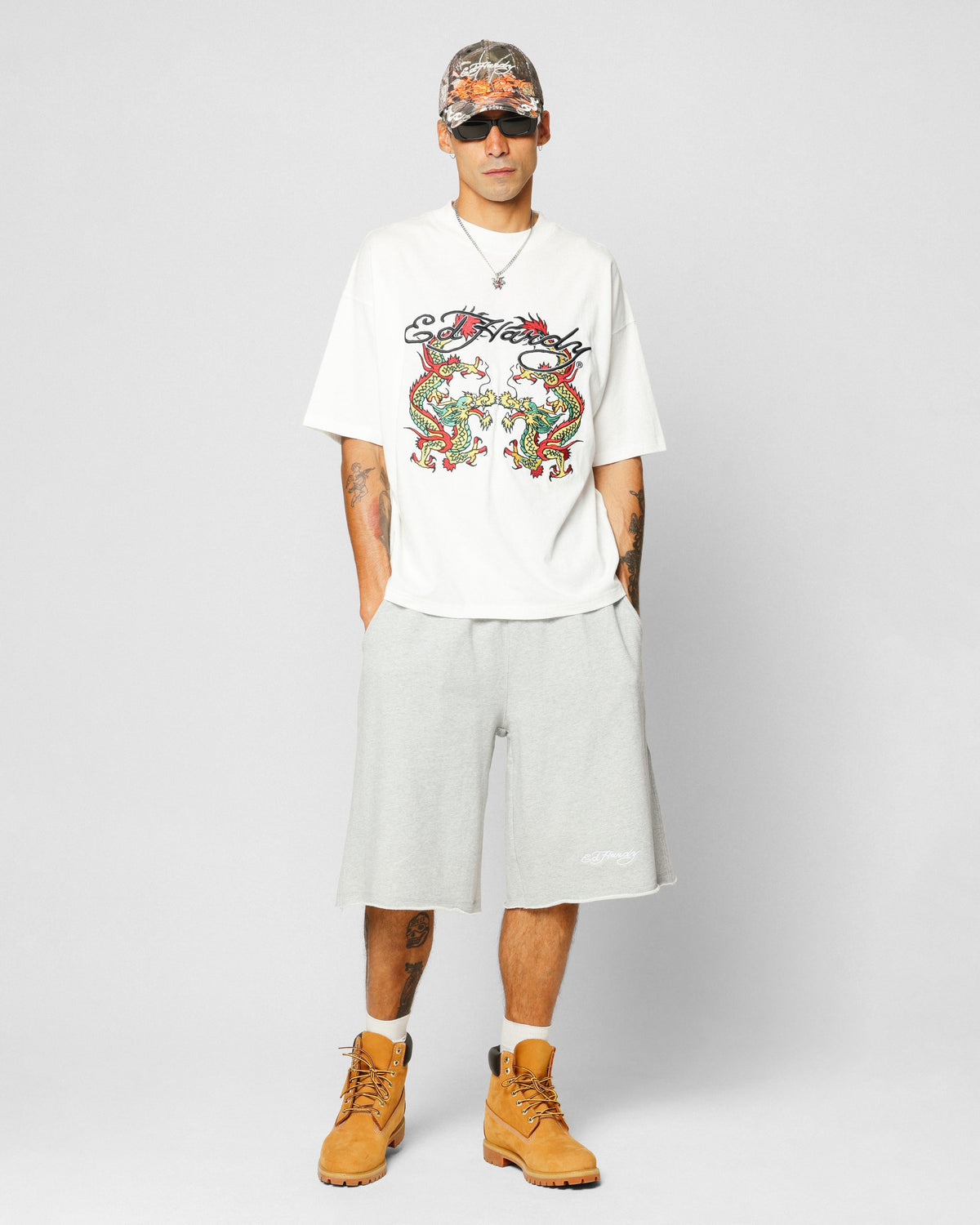New Products Ed Hardy Dragon Oversized T-Shirt Off White