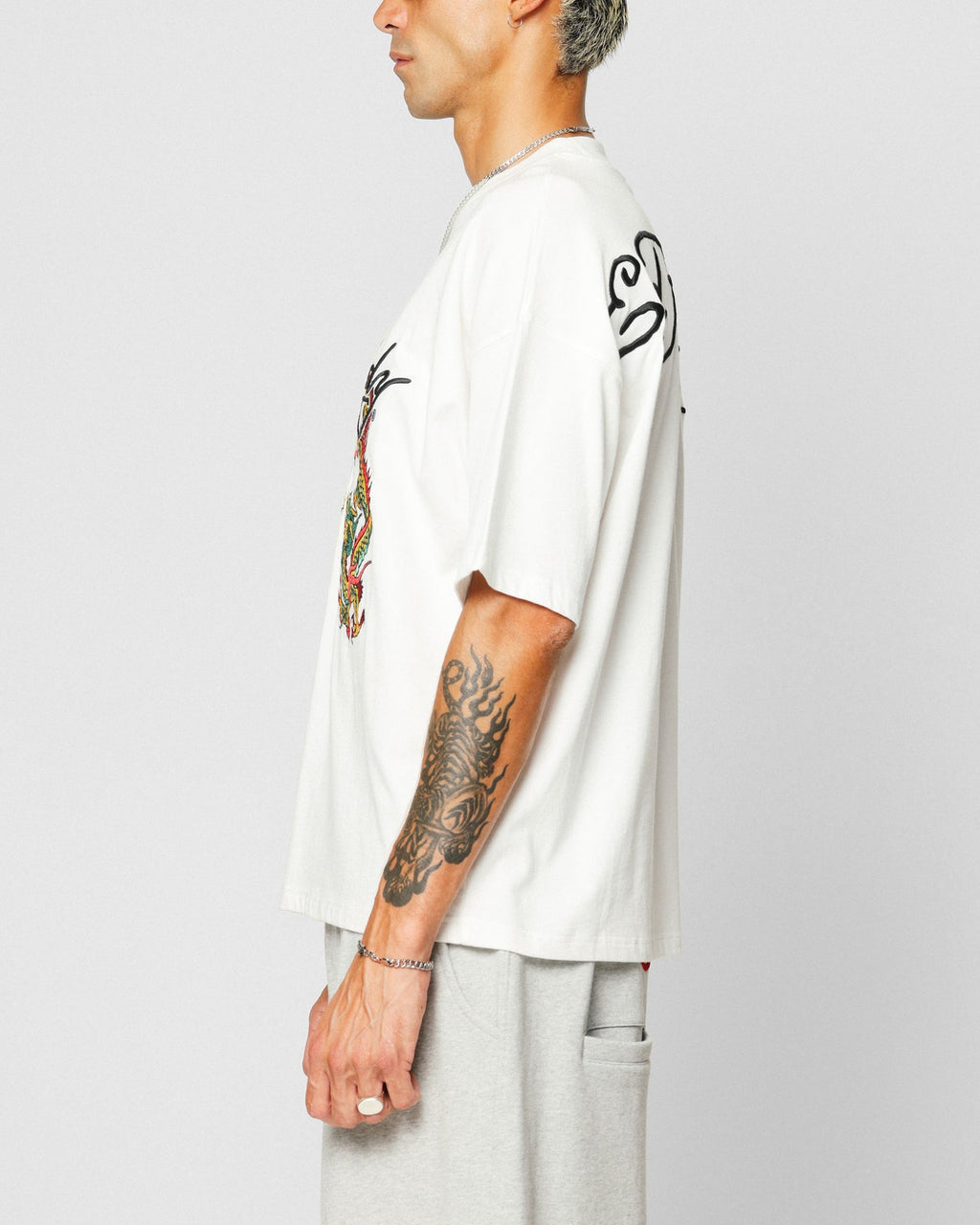 New Products Ed Hardy Dragon Oversized T-Shirt Off White