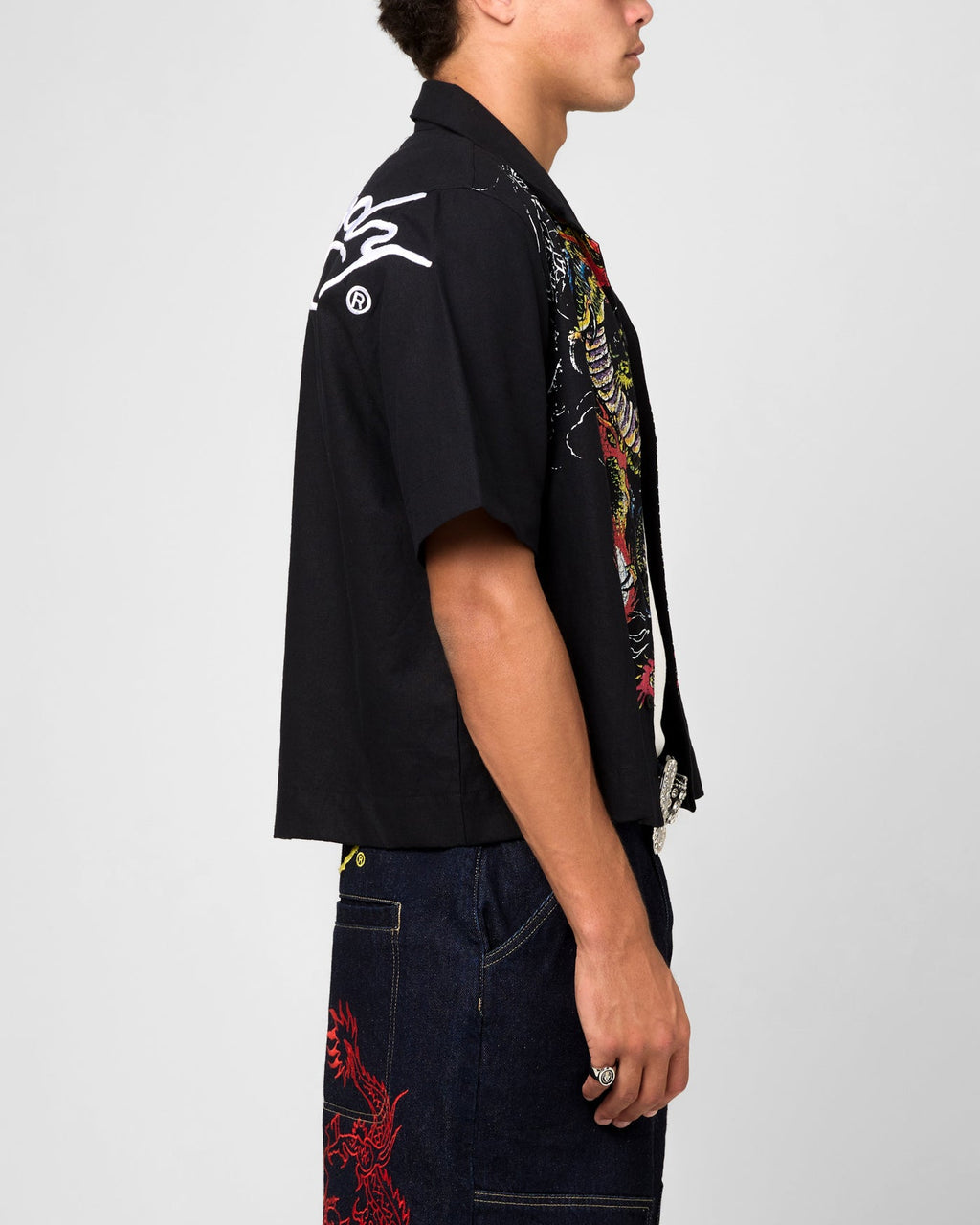 New Products Ed Hardy Dragon Button Up Shirt Black