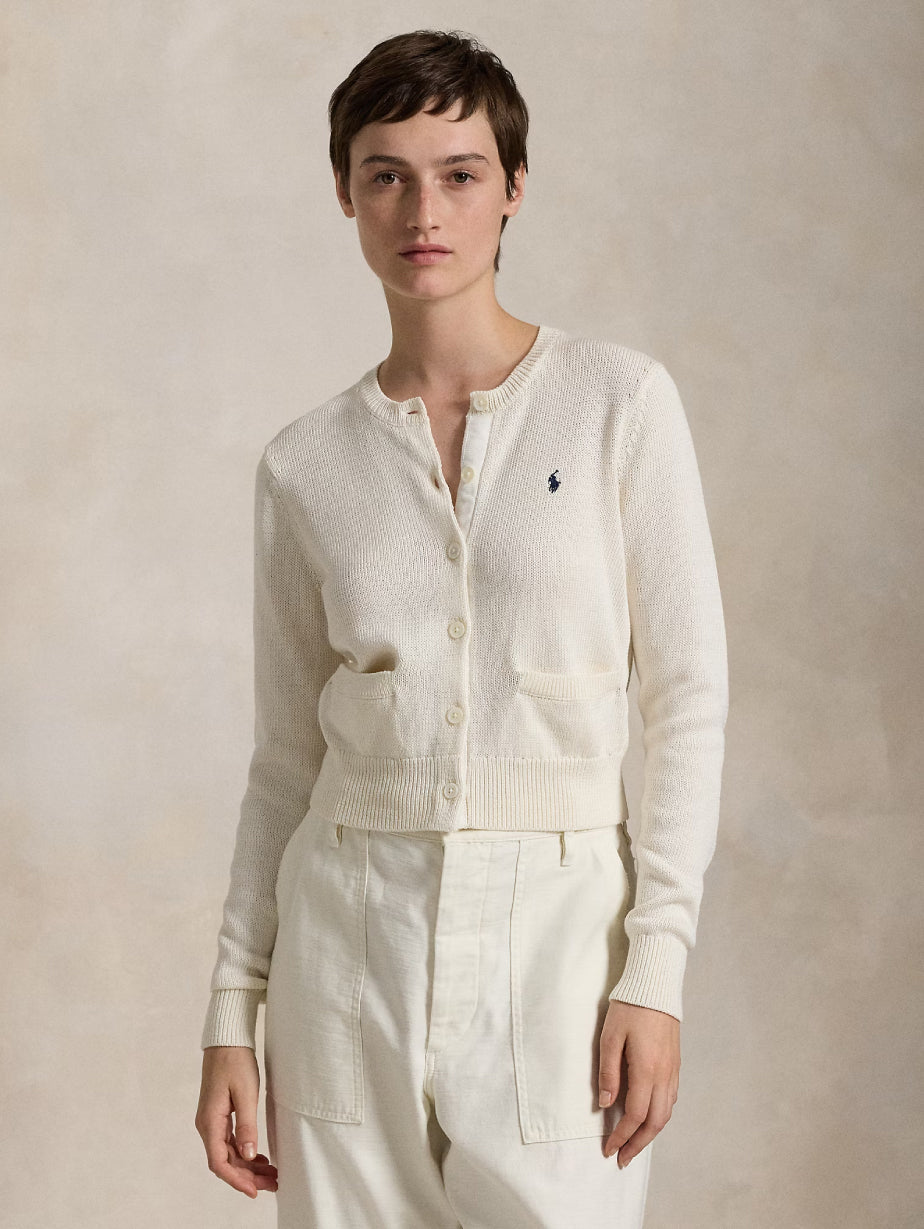 2026 New Arrival Cardigan Girocollo in Cotone Bianco