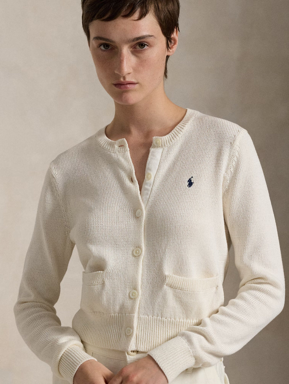 2026 New Arrival Cardigan Girocollo in Cotone Bianco