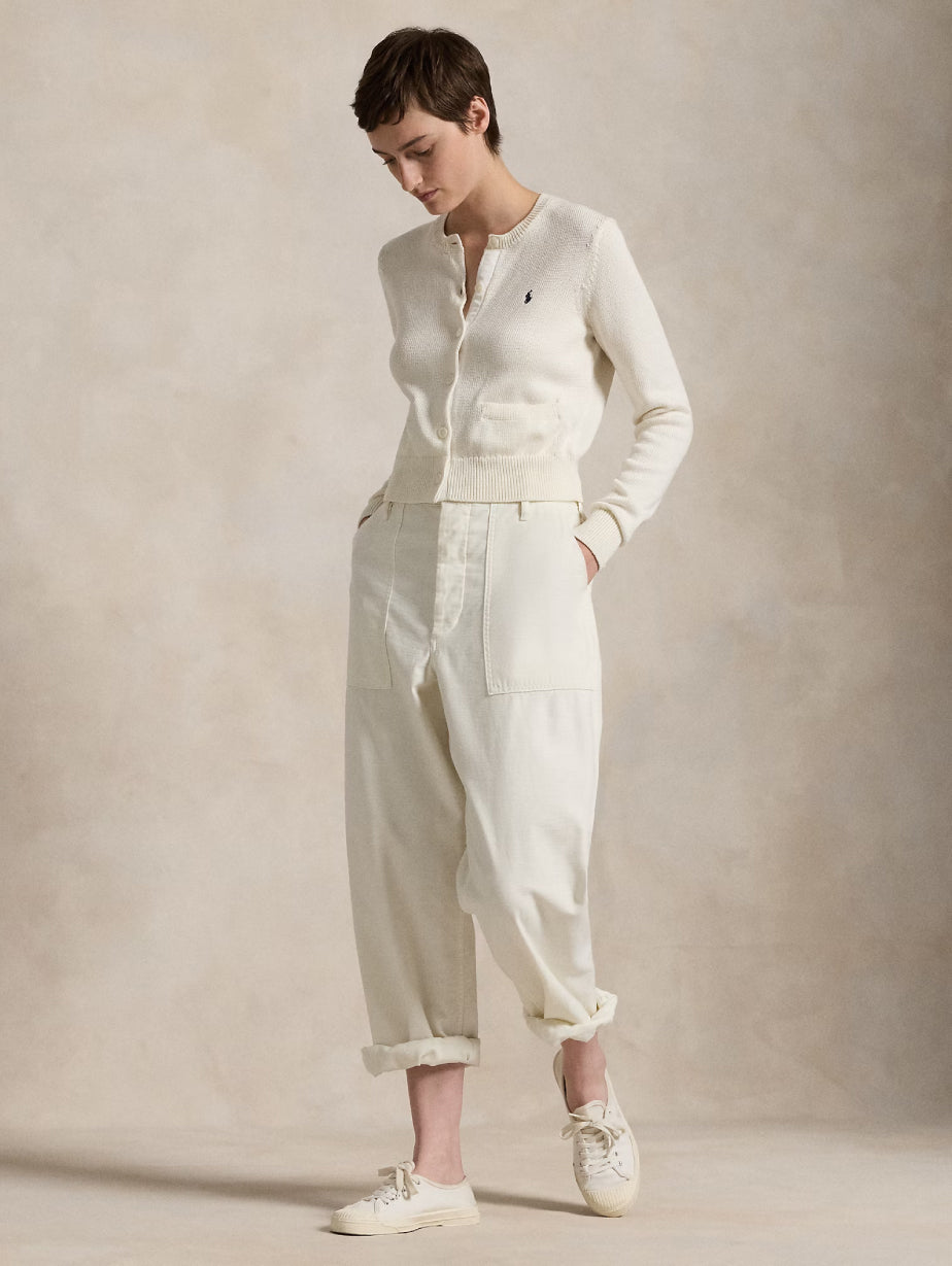 2026 New Arrival Cardigan Girocollo in Cotone Bianco