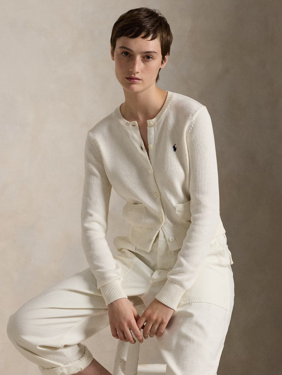 2026 New Arrival Cardigan Girocollo in Cotone Bianco