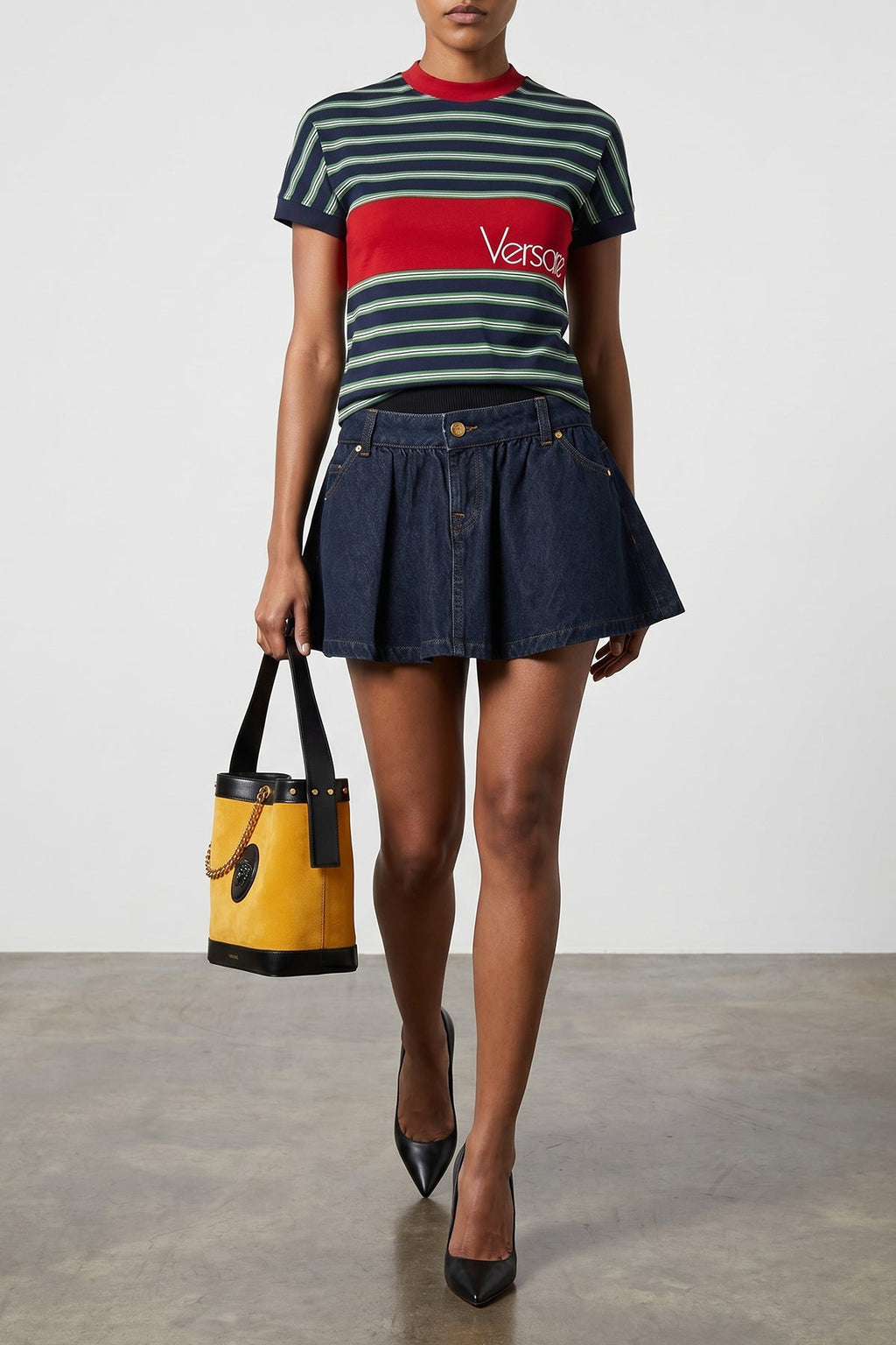 2026 New Arrival small pivot bucket bag in suede and contrasting smooth leather