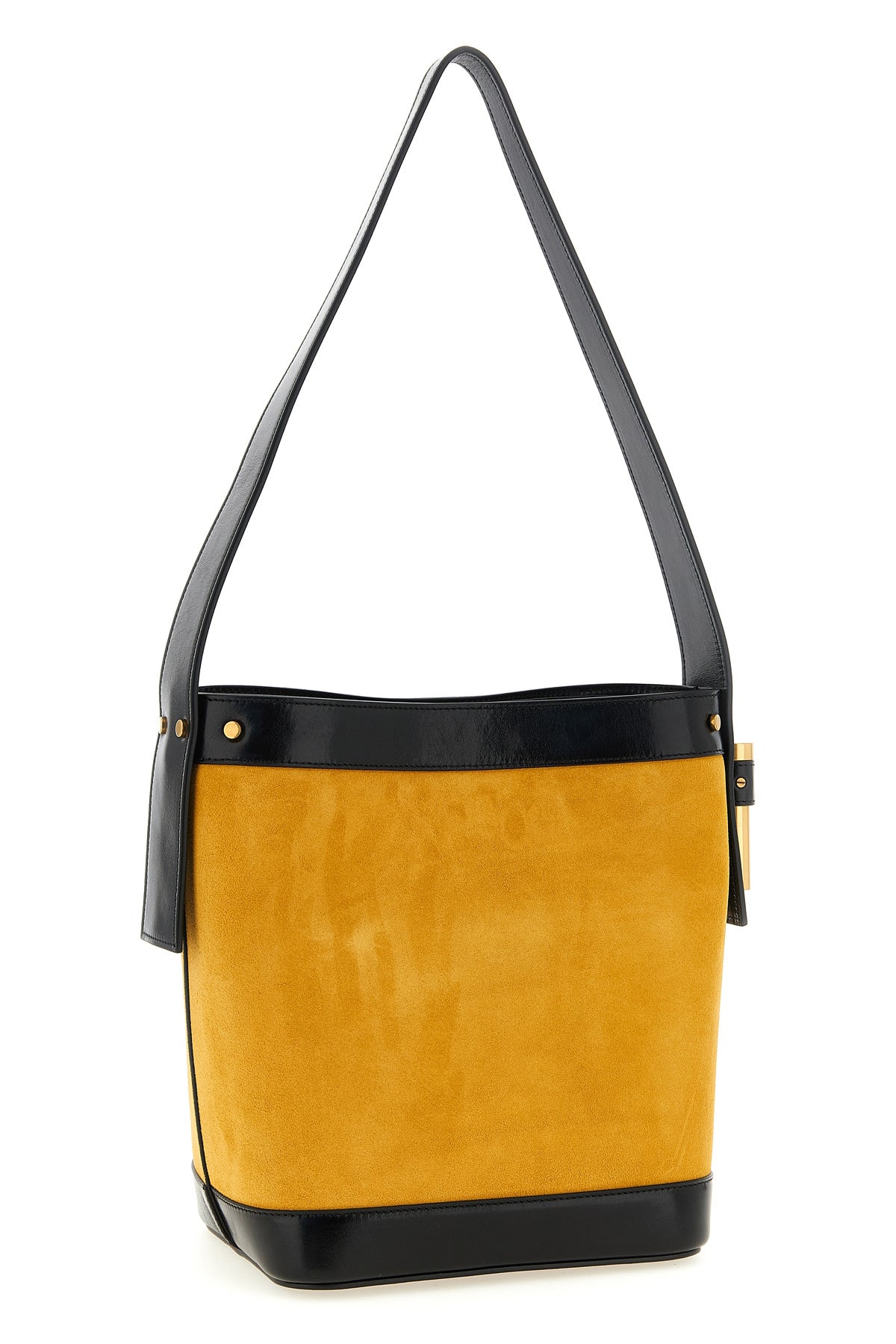 2026 New Arrival small pivot bucket bag in suede and contrasting smooth leather