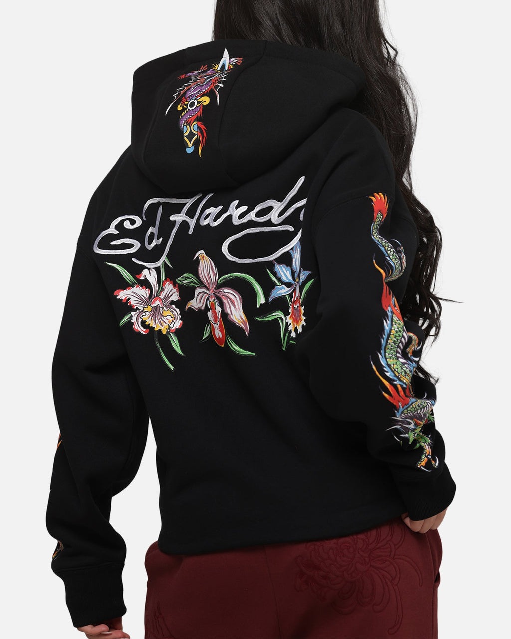 New Products Ed Hardy Women's Floral Zip Hoodie Black