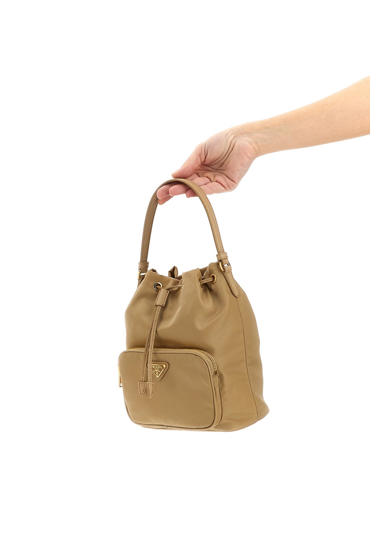 2026 New Arrival prada duet re-nylon and saffiano leather tone-on-tone bucket bag