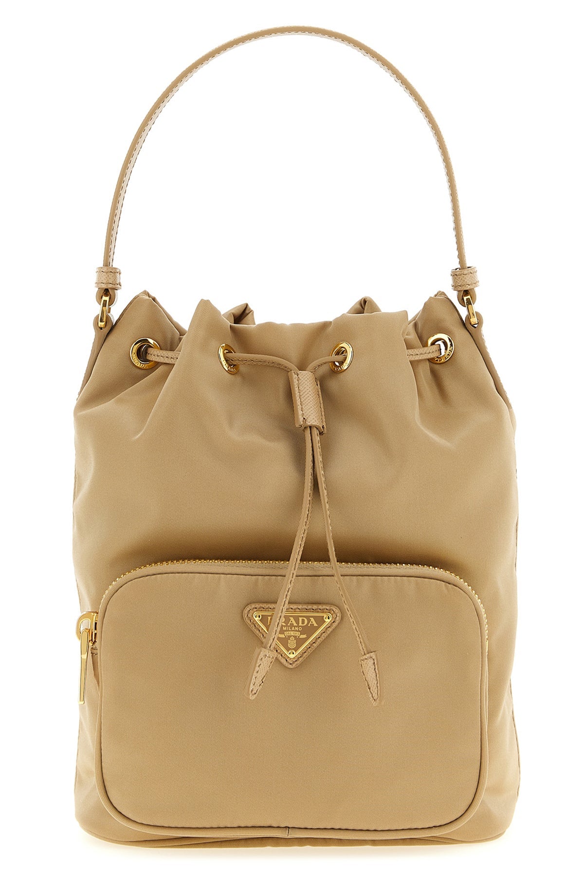 2026 New Arrival prada duet re-nylon and saffiano leather tone-on-tone bucket bag