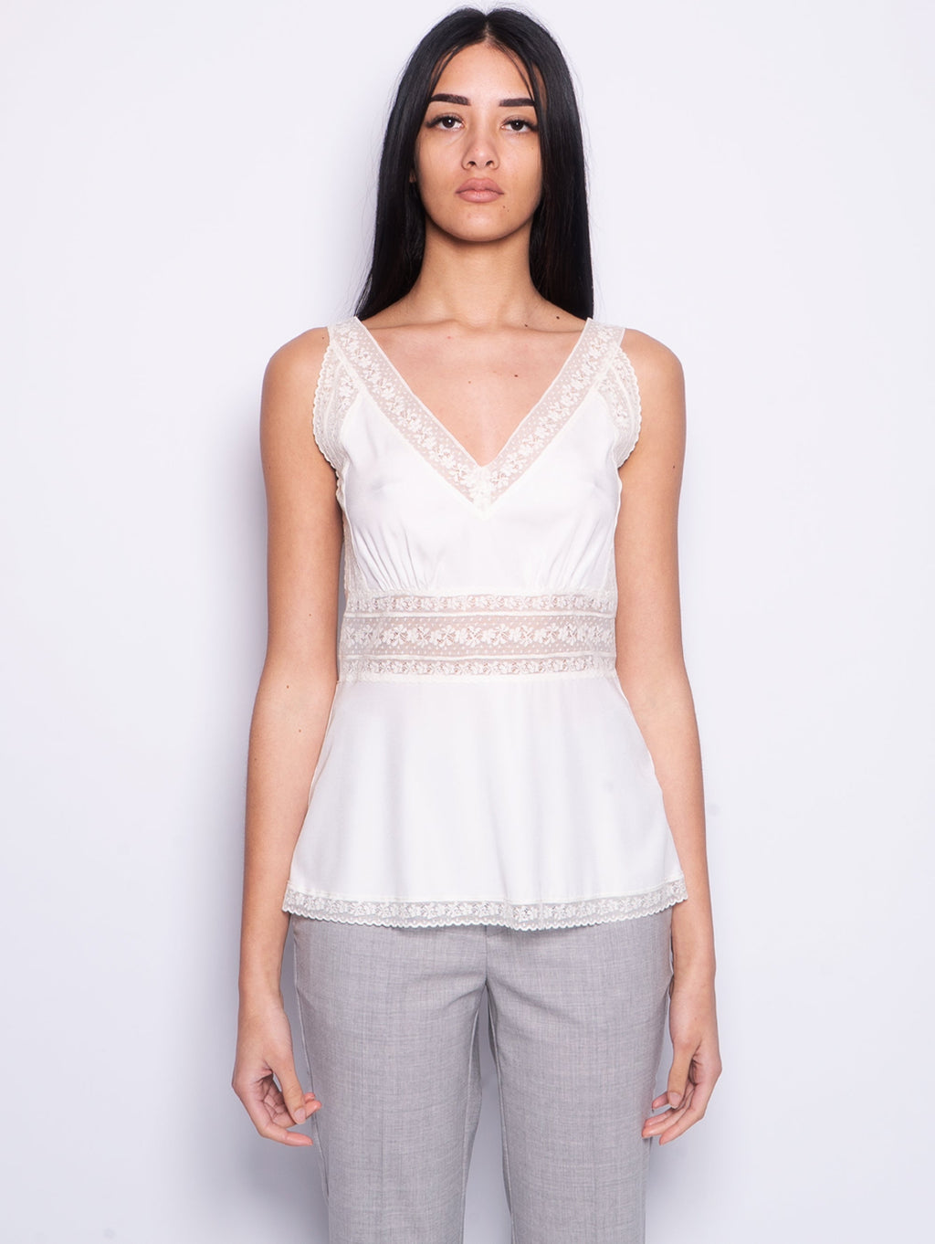 2026 New Arrival Blusa in Seta e Pizzo Panna