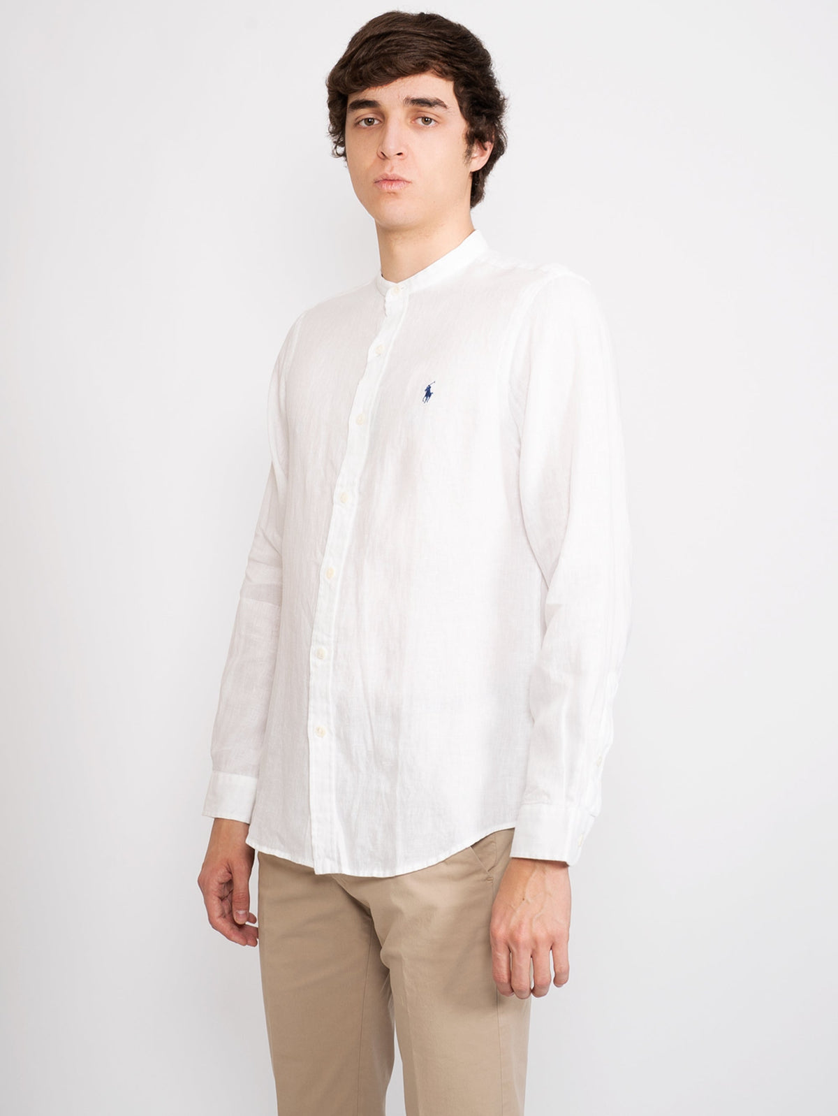 2026 New Arrival Camicia in Lino con Collo alla Coreana Bianco