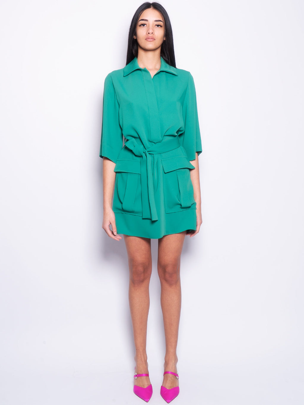 2026 New Arrival Abito con Cintura e Tasche Verde