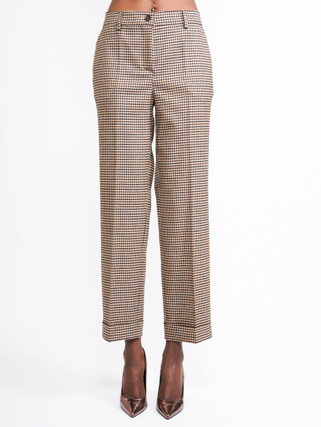 2026 New Arrival Pantaloni Pied de Poule Beige