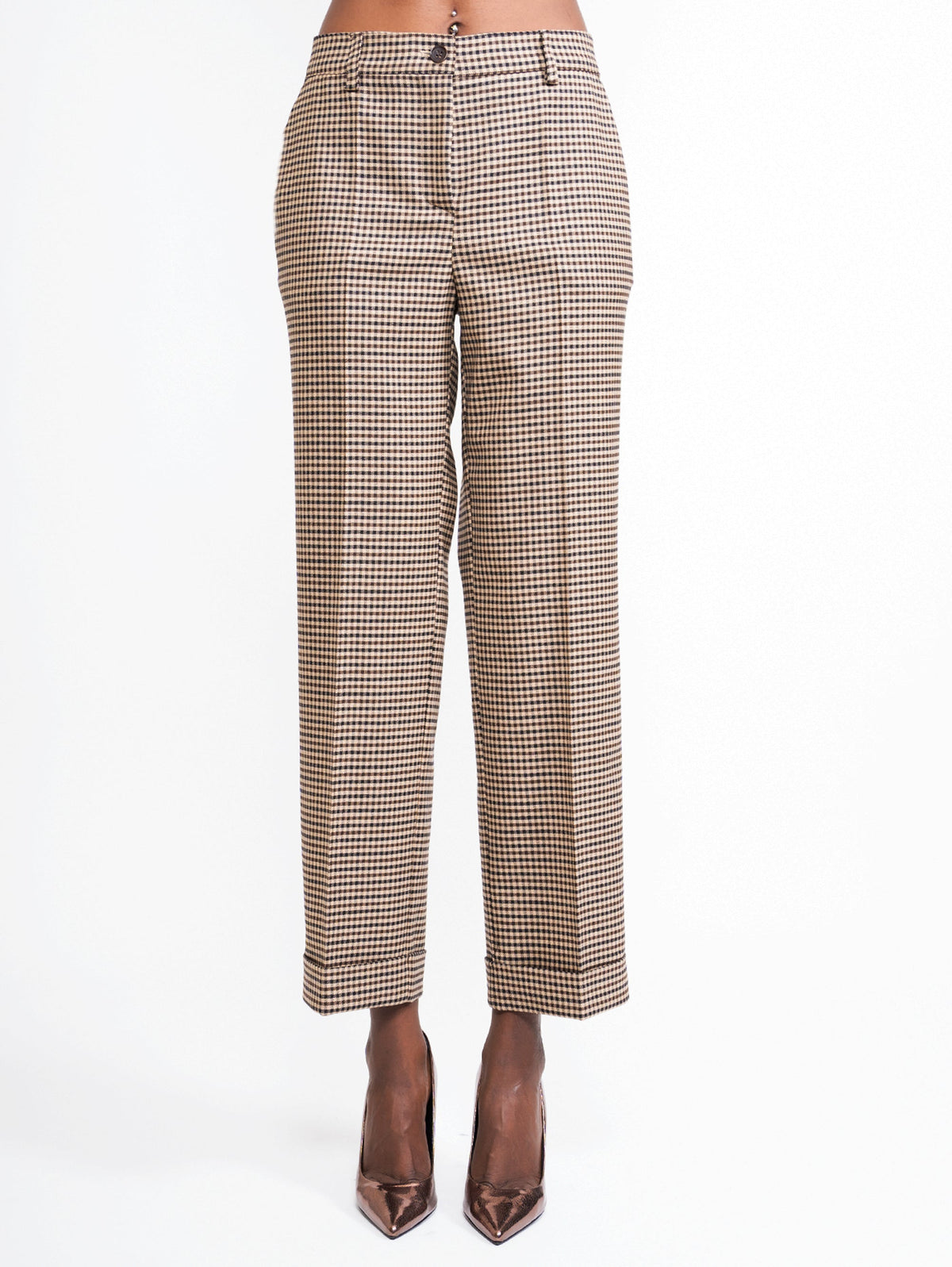 2026 New Arrival Pantaloni Pied de Poule Beige