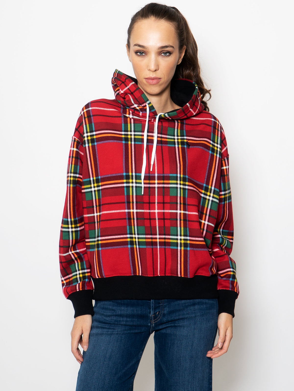 2026 New Arrival Felpa Scozzese con Cappuccio Rosso