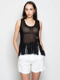 2026 New Arrival Top in Maglia Crochet con Frange Nero