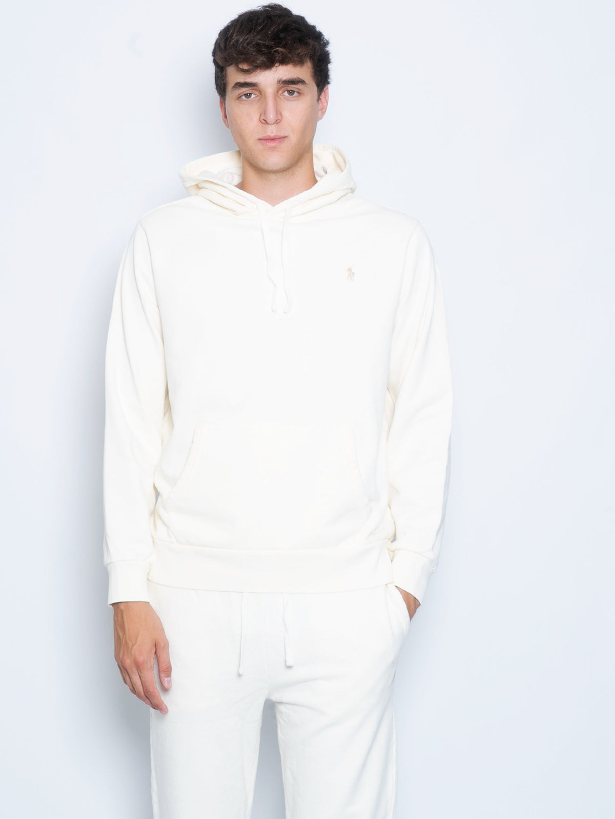 2026 New Arrival Felpa con Cappuccio in Spugna Loopback Crema