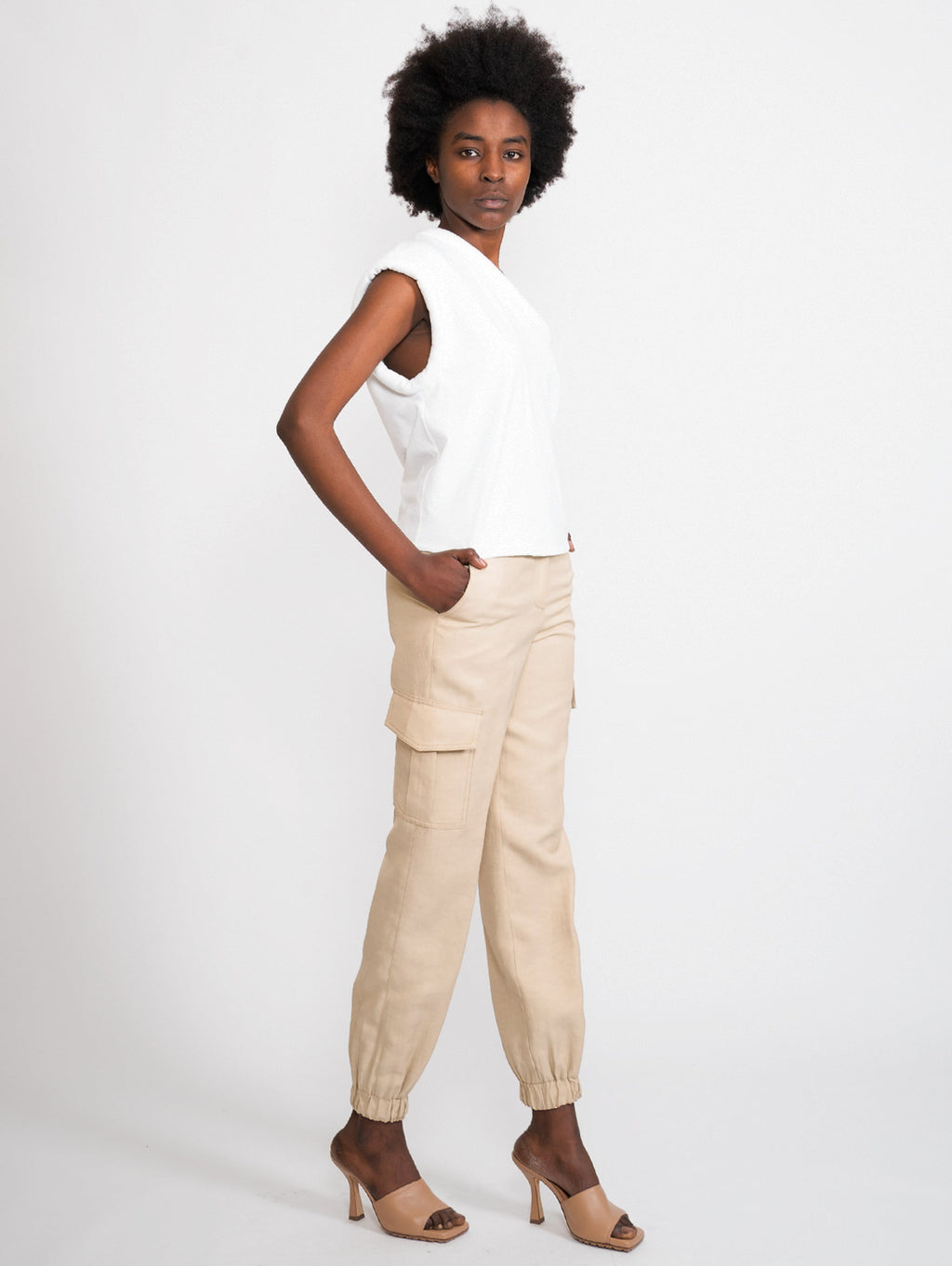 2026 New Arrival Pantalone Cargo in Misto Lino Beige