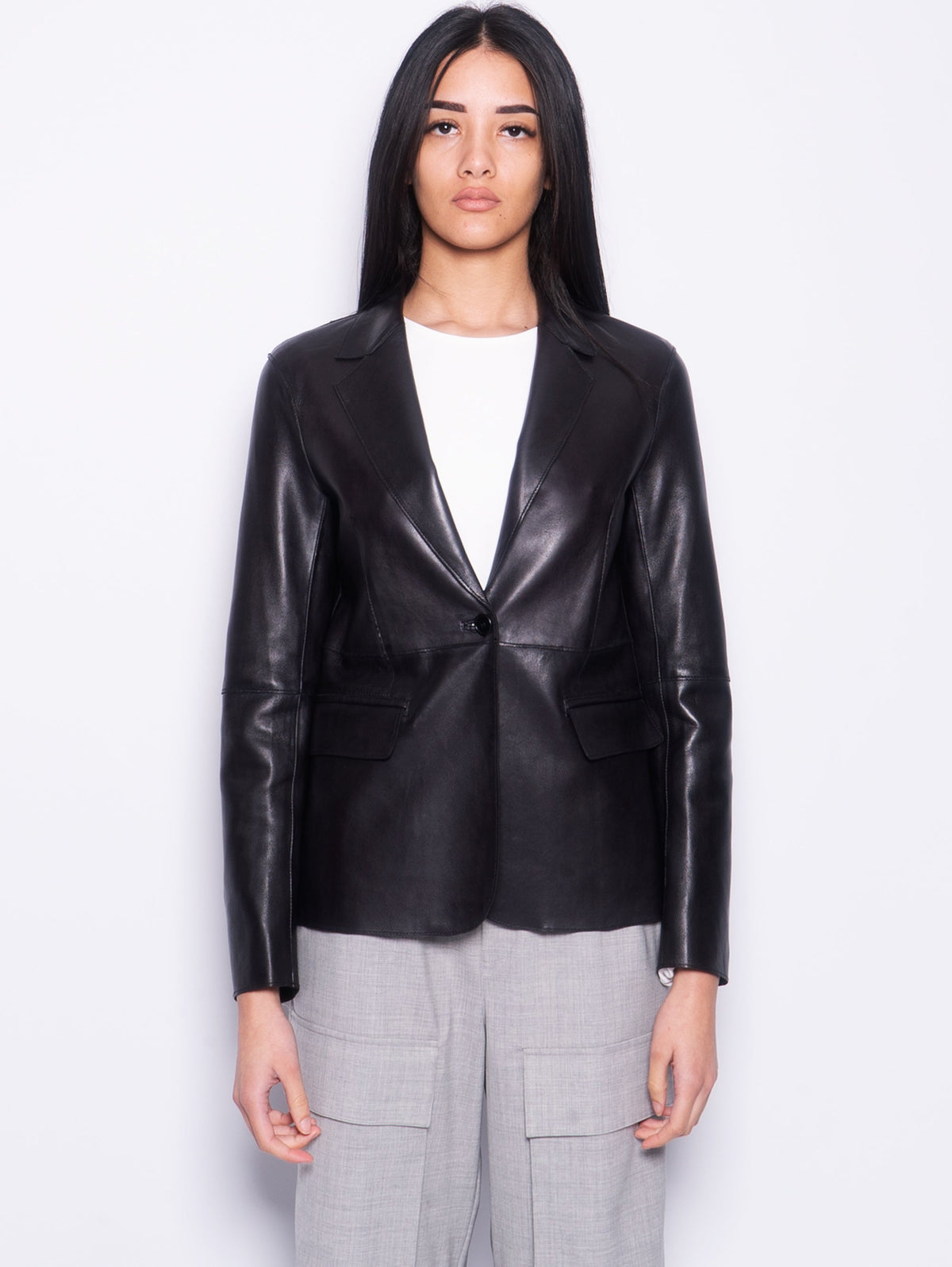 2026 New Arrival Giacca Blazer in Pelle Nero