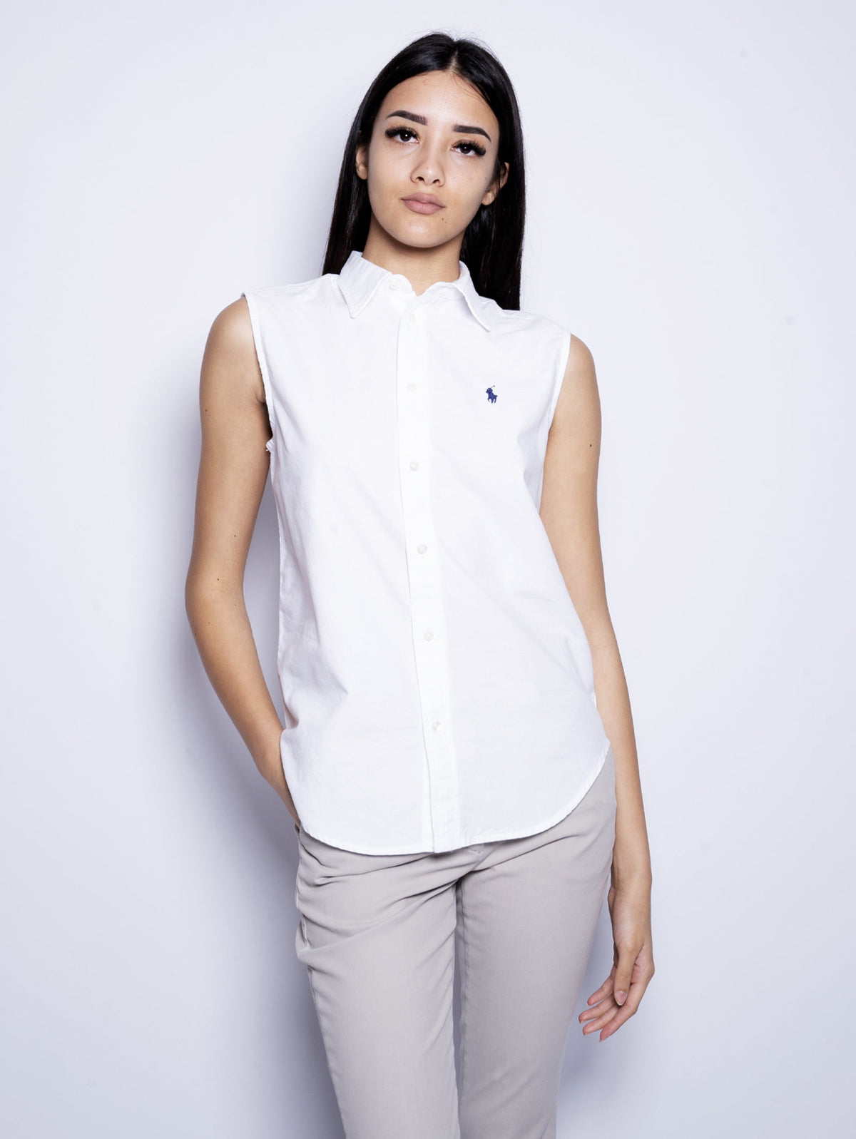 2026 New Arrival Camicia Oxford Senza Maniche Bianco