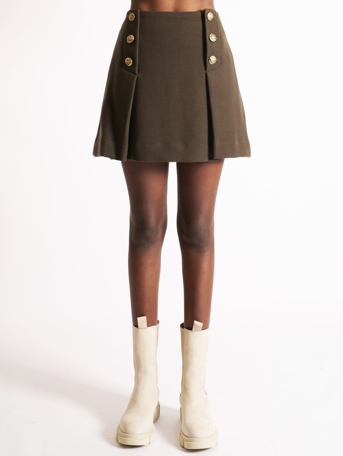 2026 New Arrival Mini Gonna con Bottoni Verde Militare