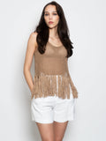 2026 New Arrival Top in Maglia Crochet con Frange Sabbia