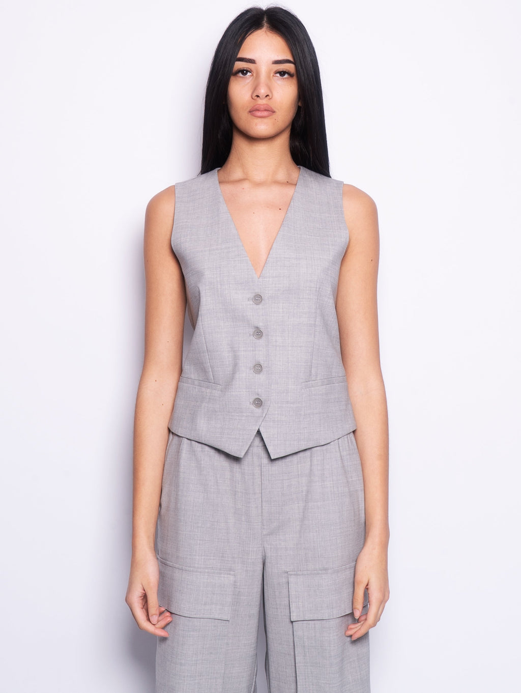 2026 New Arrival Gilet con Scollo a V Grigio Mélange Chiaro