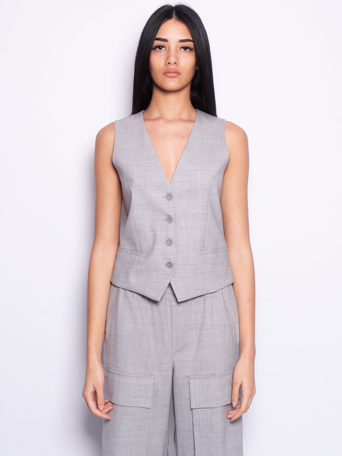 2026 New Arrival Gilet con Scollo a V Grigio Mélange Chiaro