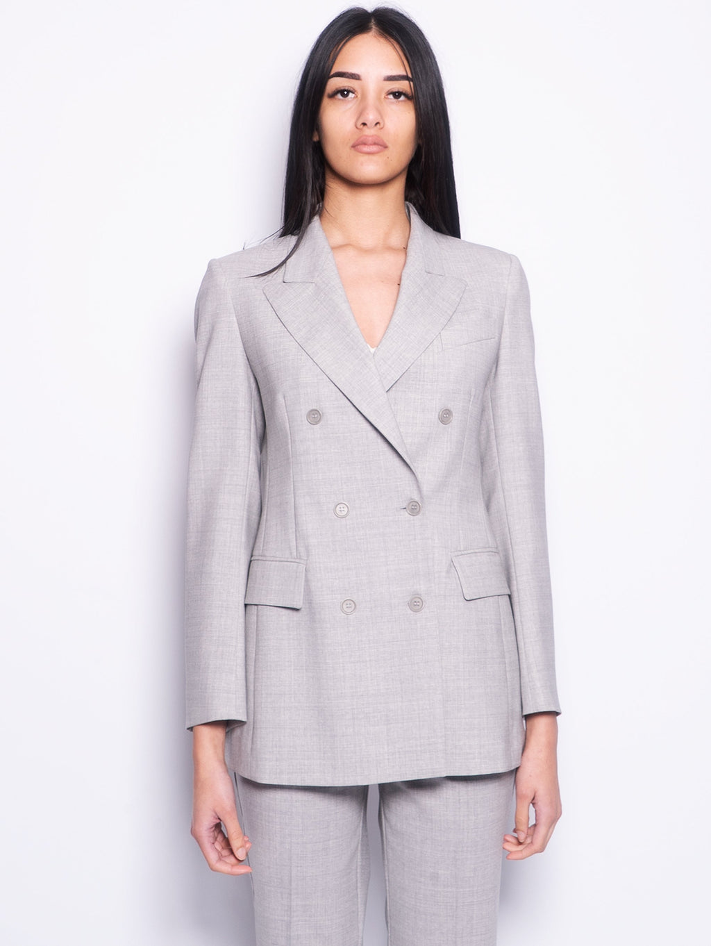 2026 New Arrival Giacca Doppiopetto in Fresco Lana Grigio Mélange Chiaro