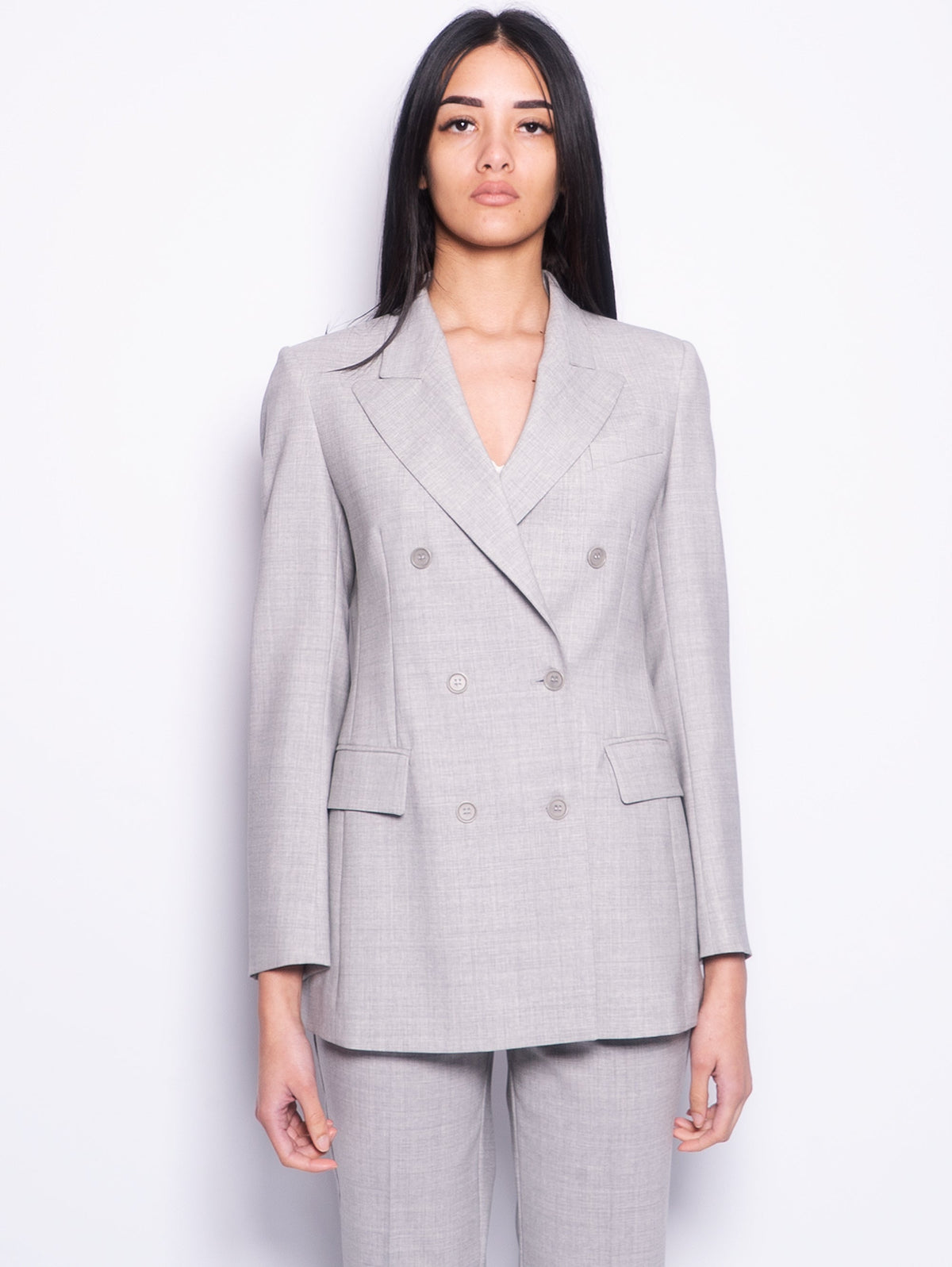 2026 New Arrival Giacca Doppiopetto in Fresco Lana Grigio Mélange Chiaro