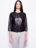 2026 New Arrival Giacca in Pelle con Scollo Tondo Nero