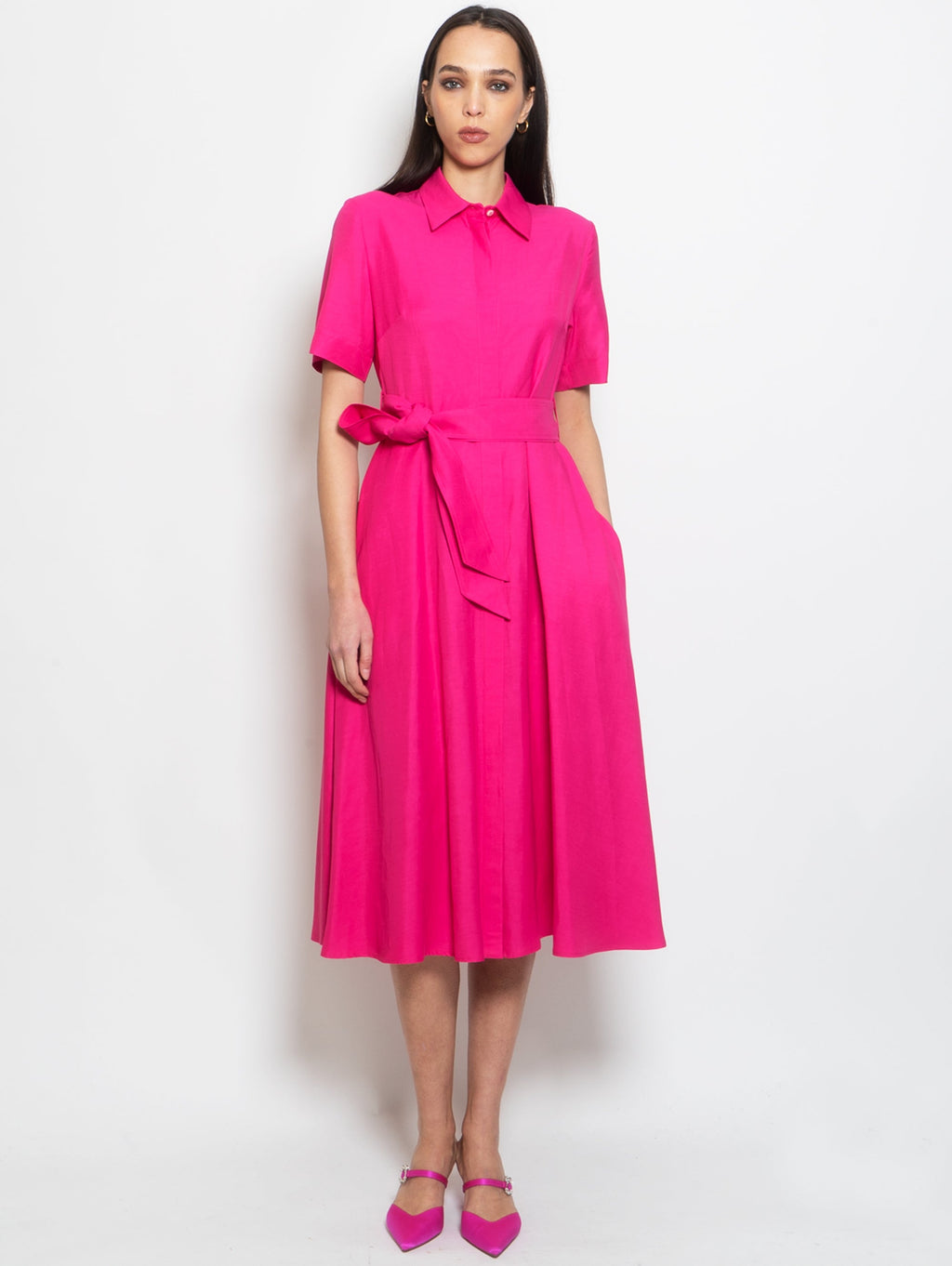 2026 New Arrival Abito Longuette Chemisier Fucsia