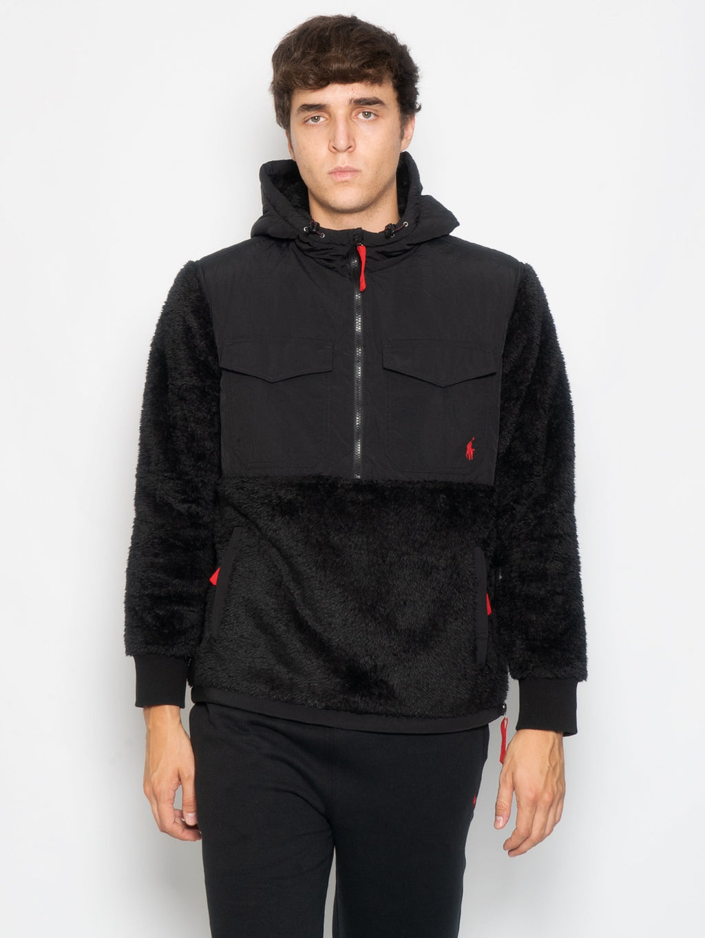 2026 New Arrival Felpa in Pile con Cappuccio e Mezza Zip Nero
