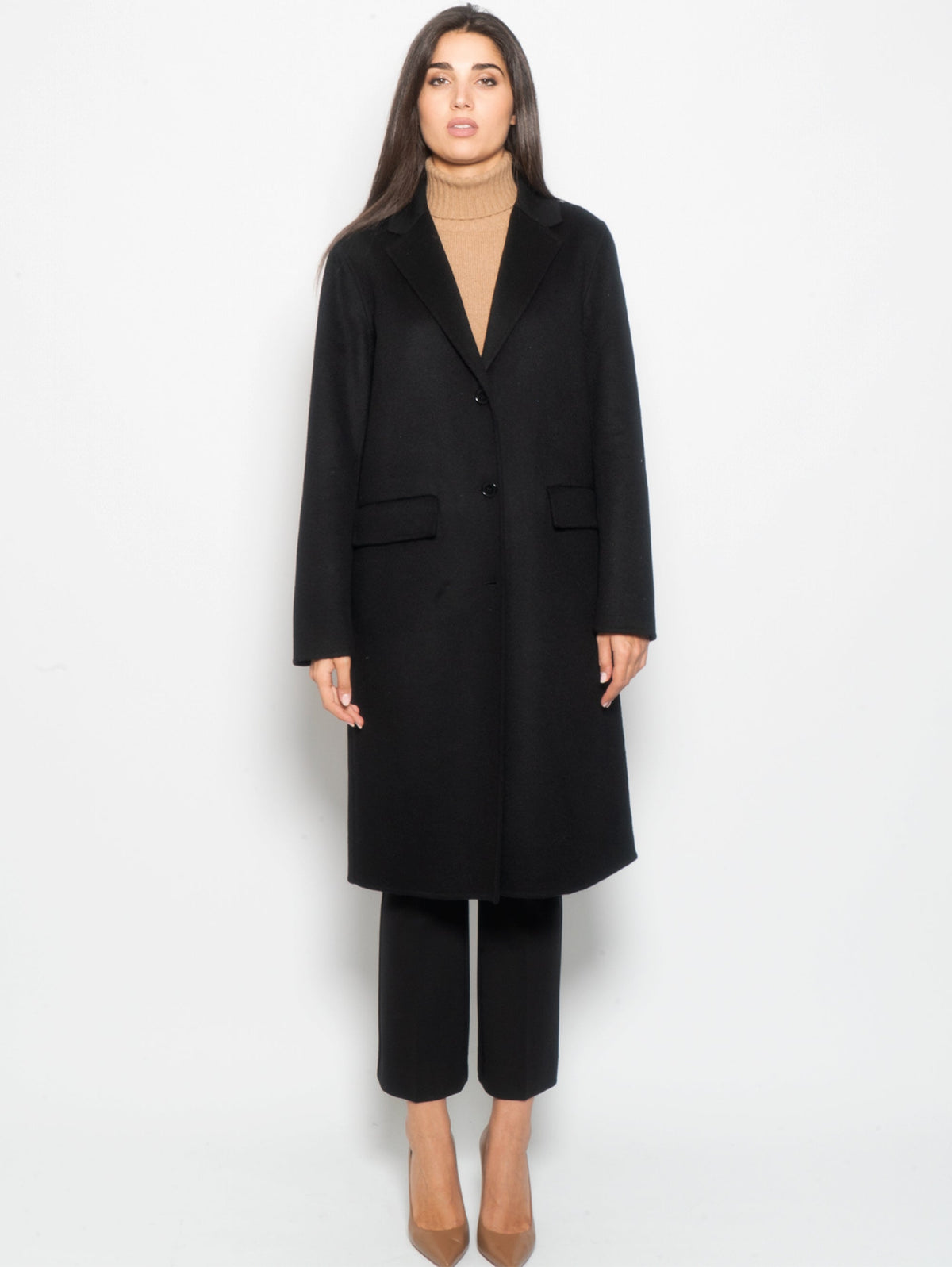 2026 New Arrival Cappotto un Petto in Lana Nero