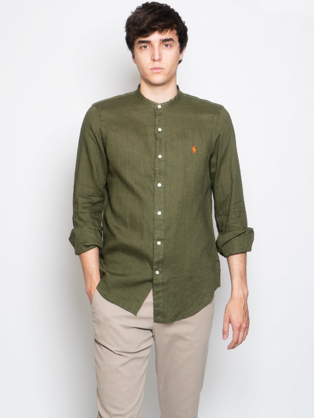 2026 New Arrival Camicia in Lino Collo Coreano Verde