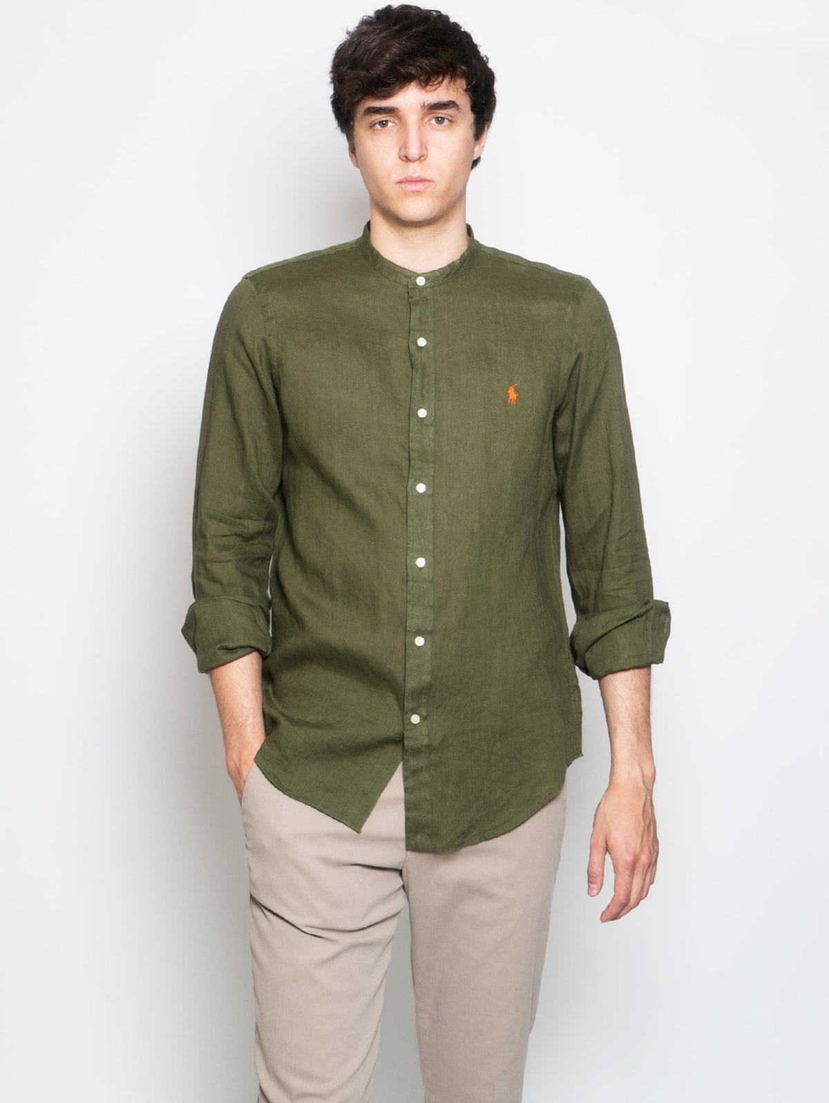 2026 New Arrival Camicia in Lino Collo Coreano Verde