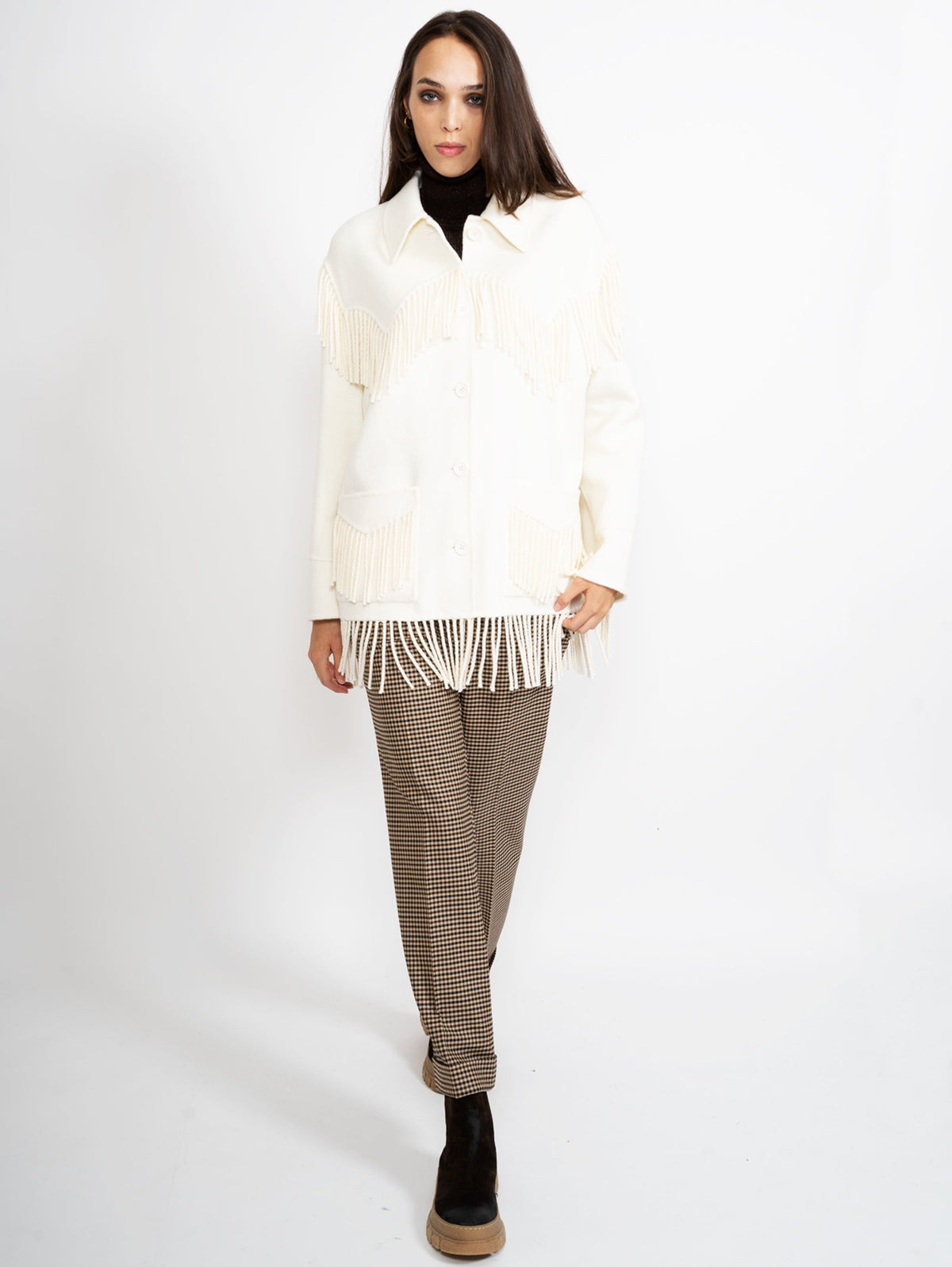 2026 New Arrival Overshirt in Lana con Frange Panna