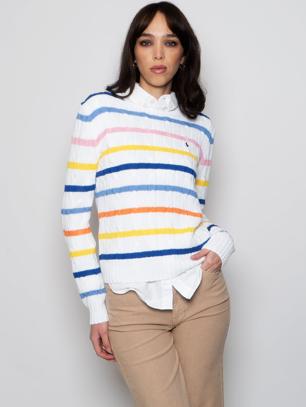 2026 New Arrival Maglia a Trecce con Righe Bianco