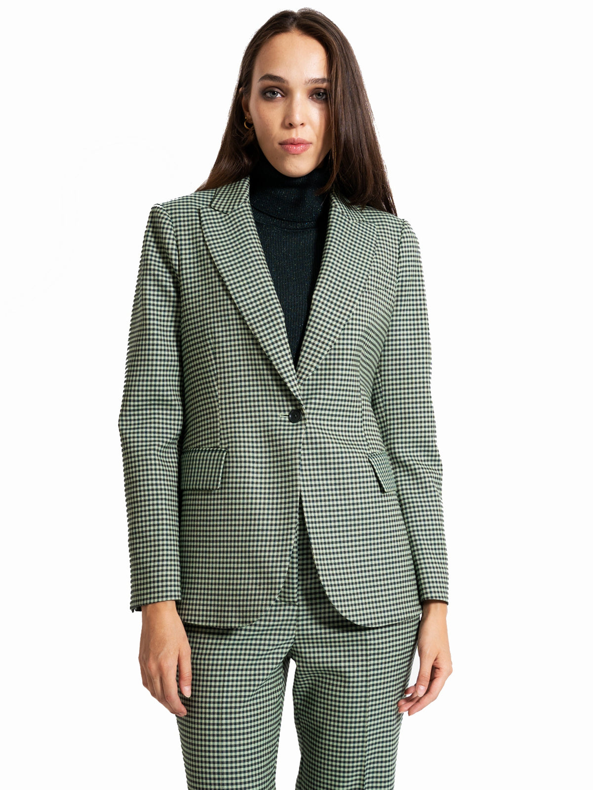 2026 New Arrival Giacca a un Petto Pied de Poule Verde