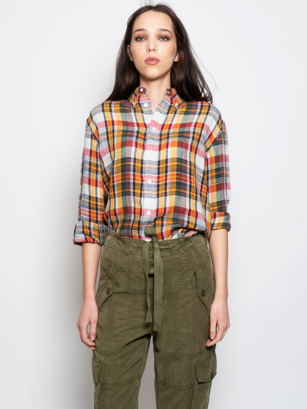 2026 New Arrival Camicia in Lino a Quadri Scozzese Multicolore