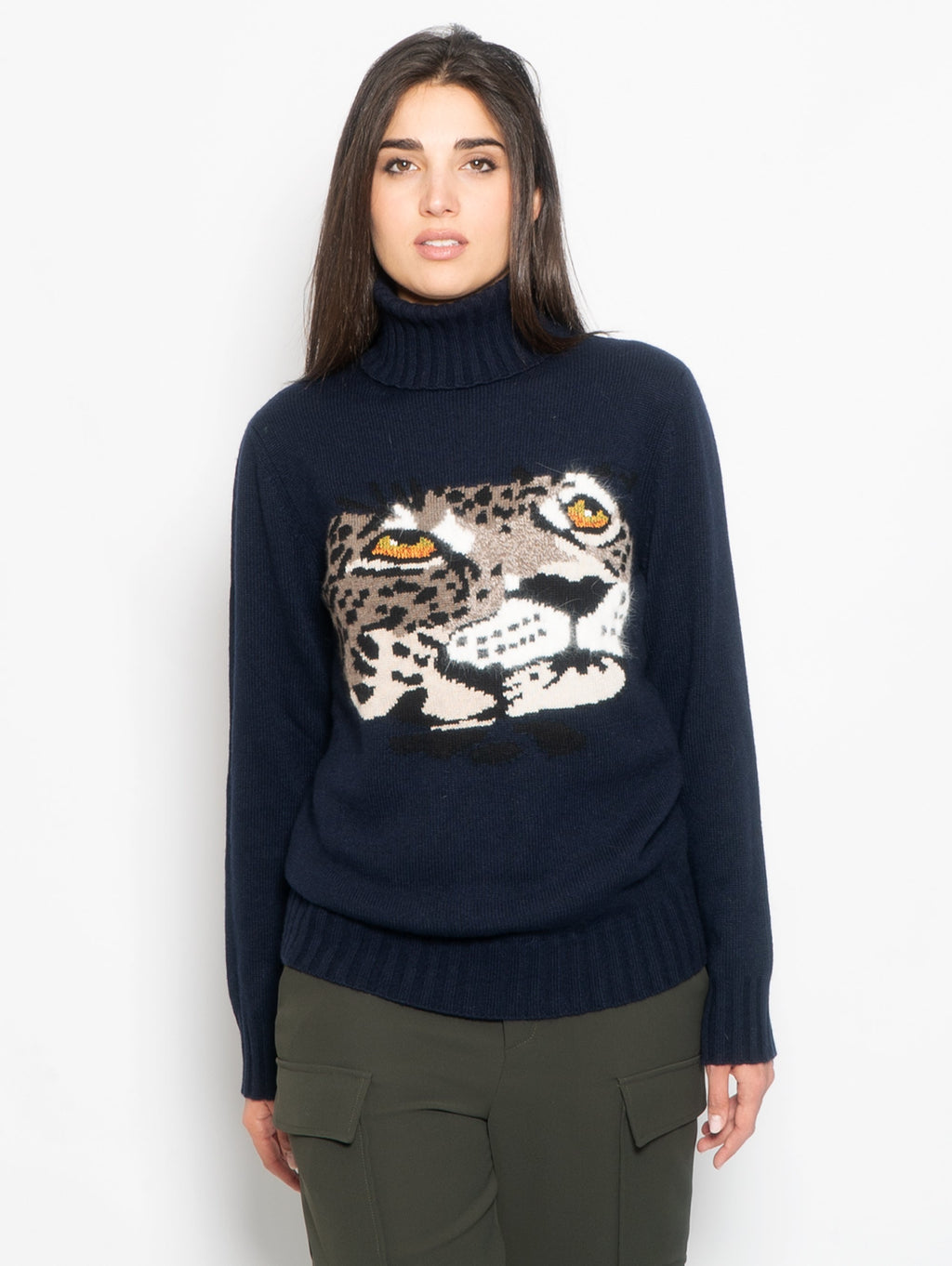 2026 New Arrival Dolcevita Jacquard con Leopardo Blu