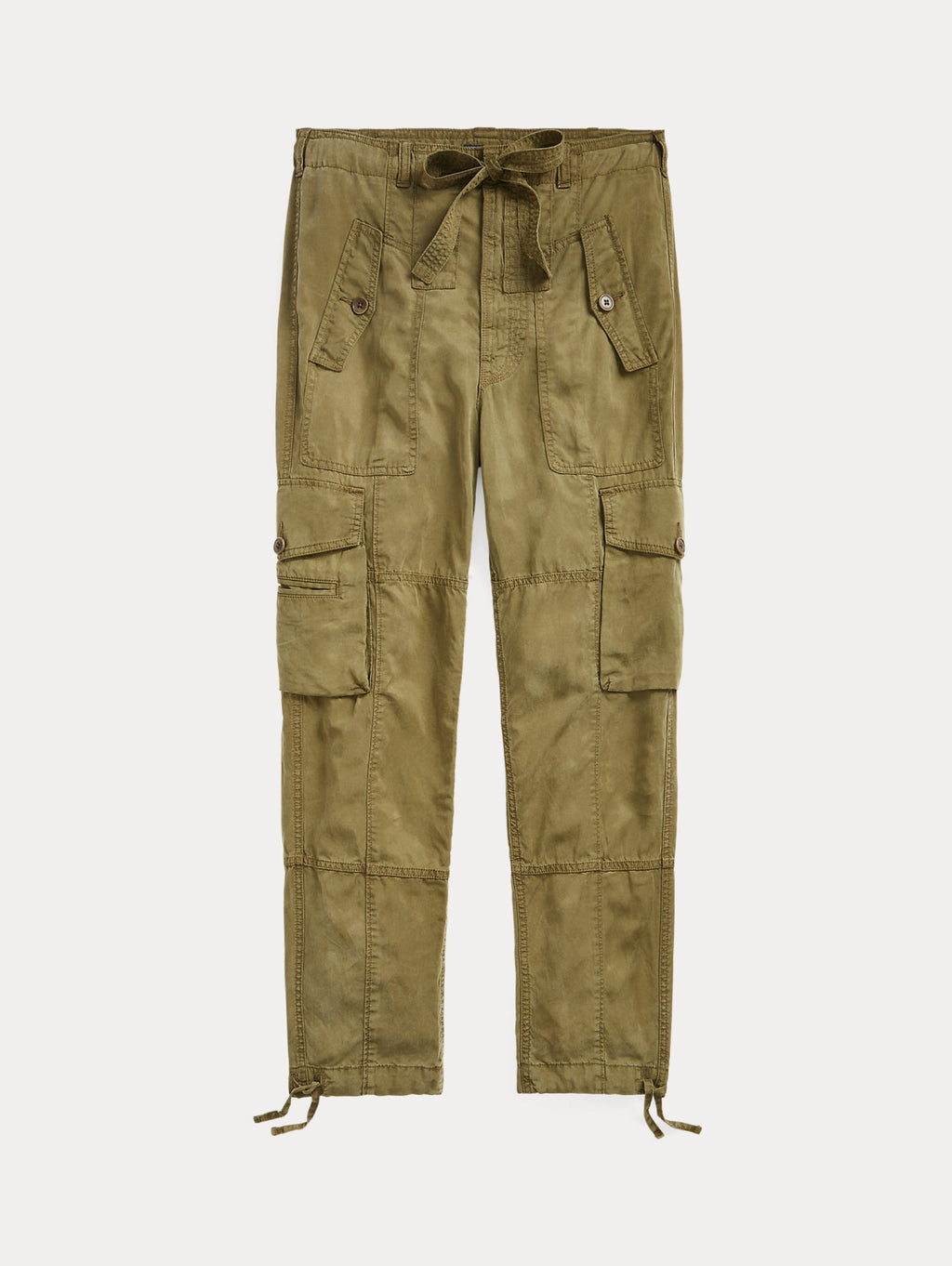 2026 New Arrival Pantaloni Cargo con Cinta in Misto Lino Verde Oliva