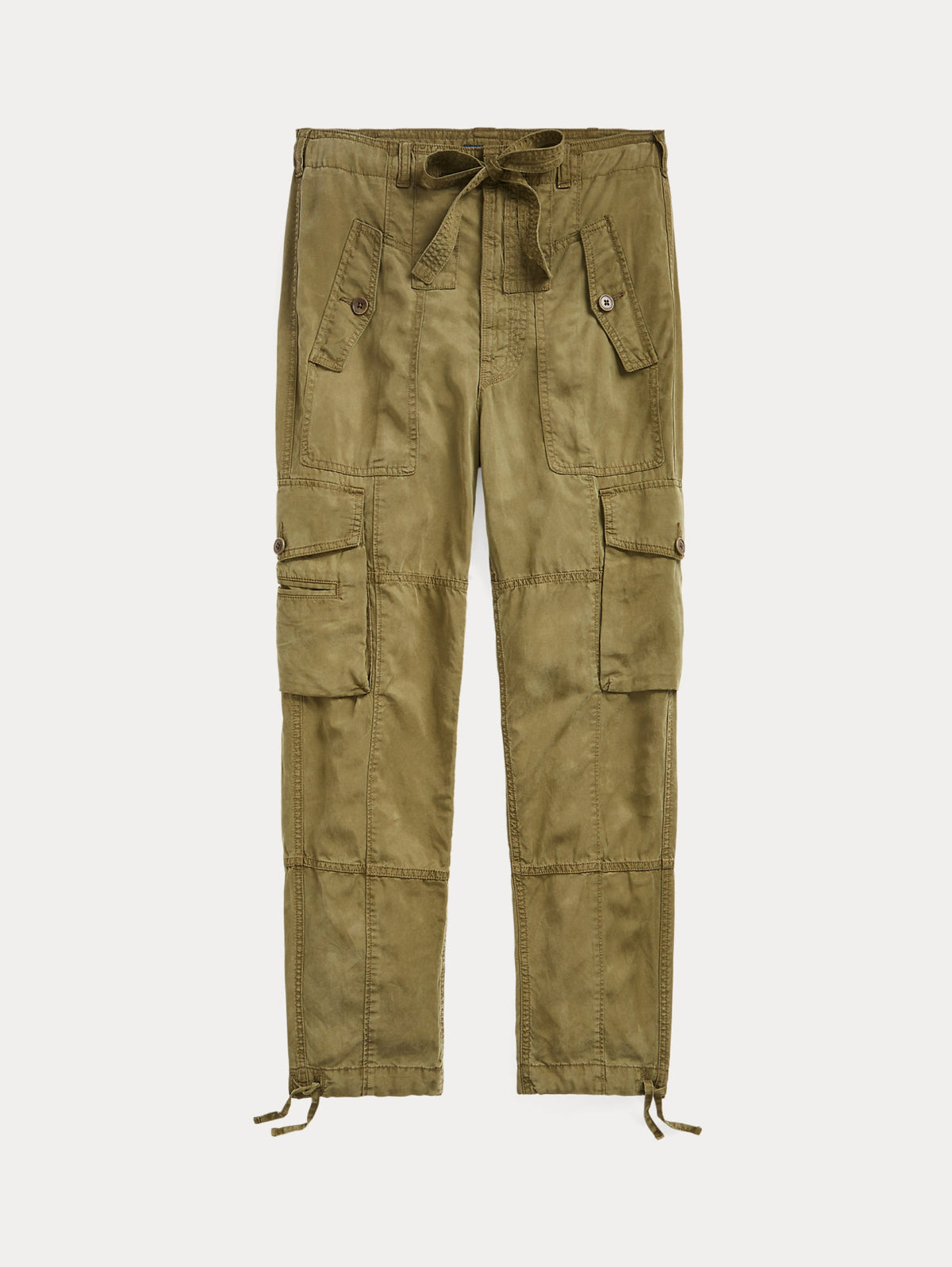 2026 New Arrival Pantaloni Cargo con Cinta in Misto Lino Verde Oliva
