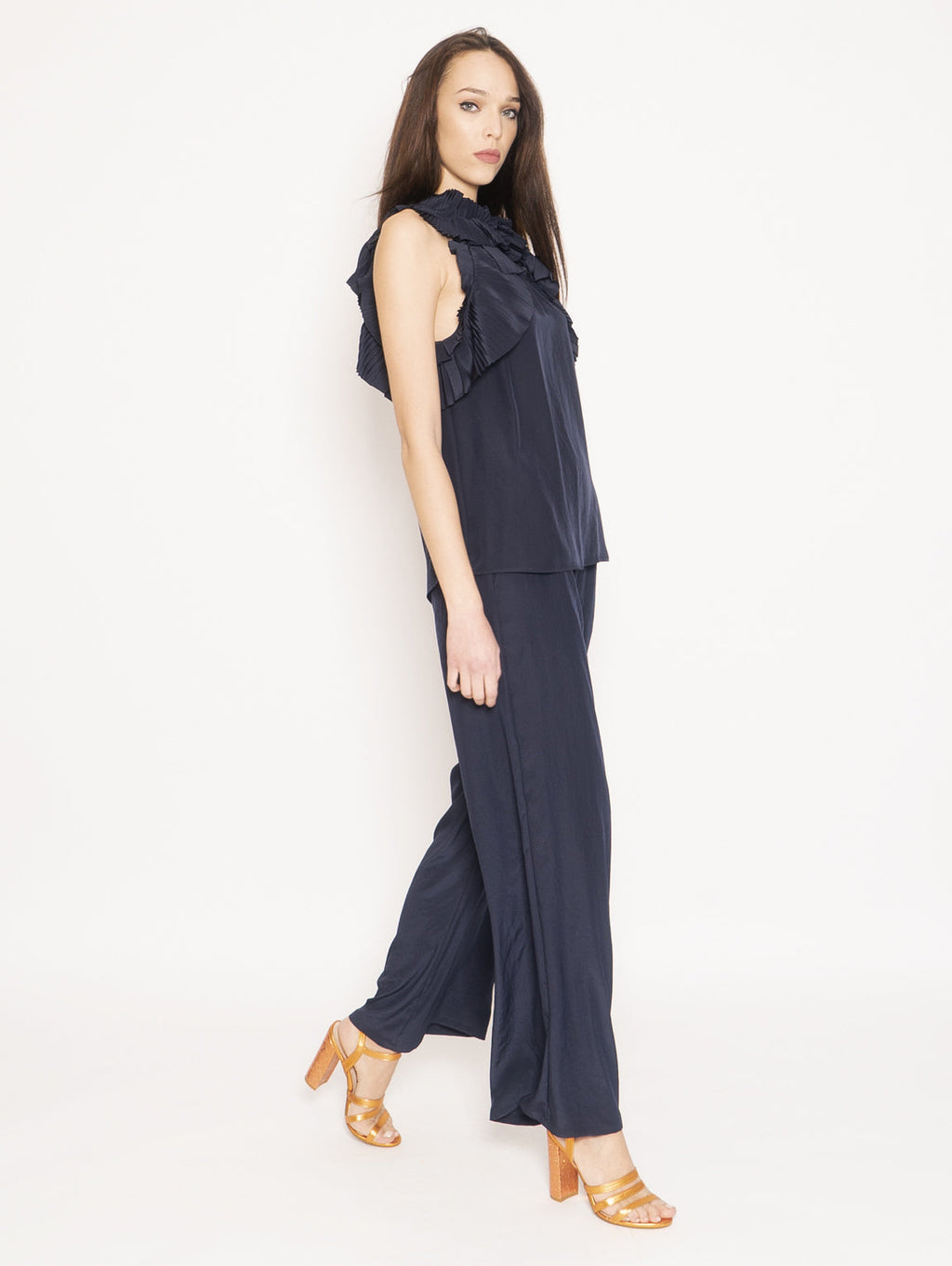 2026 New Arrival Pantalone in Raso di Poliestere Lavato Blu