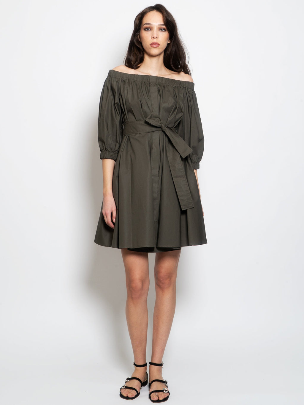 2026 New Arrival Abito Corto a Pieghe in Cotone Verde