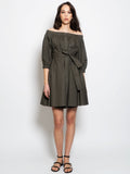 2026 New Arrival Abito Corto a Pieghe in Cotone Verde
