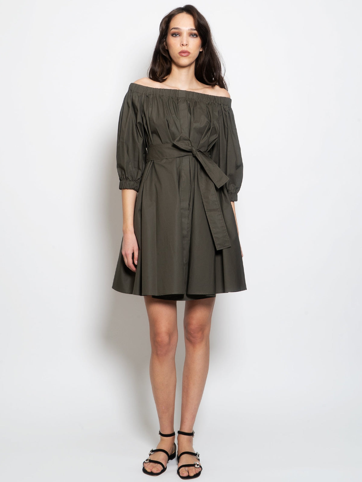 2026 New Arrival Abito Corto a Pieghe in Cotone Verde