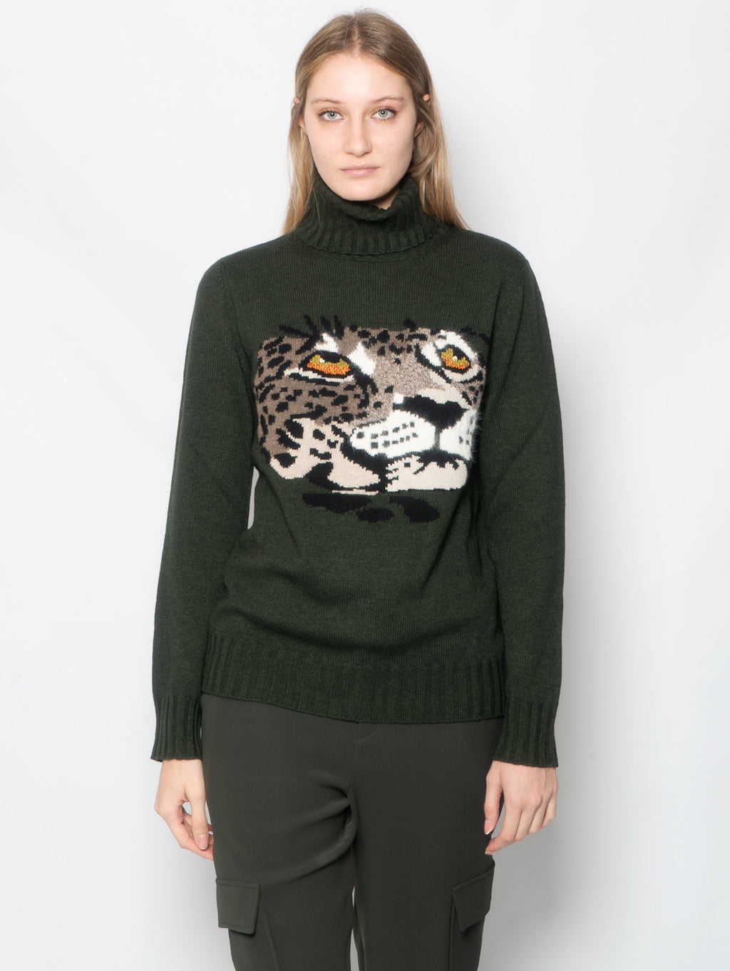 2026 New Arrival Dolcevita Jacquard con Leopardo Verde Oliva