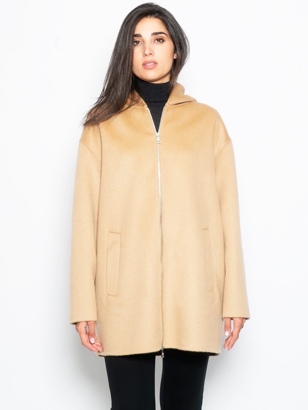 2026 New Arrival Cappotto con Zip in Panno di Lana Beige